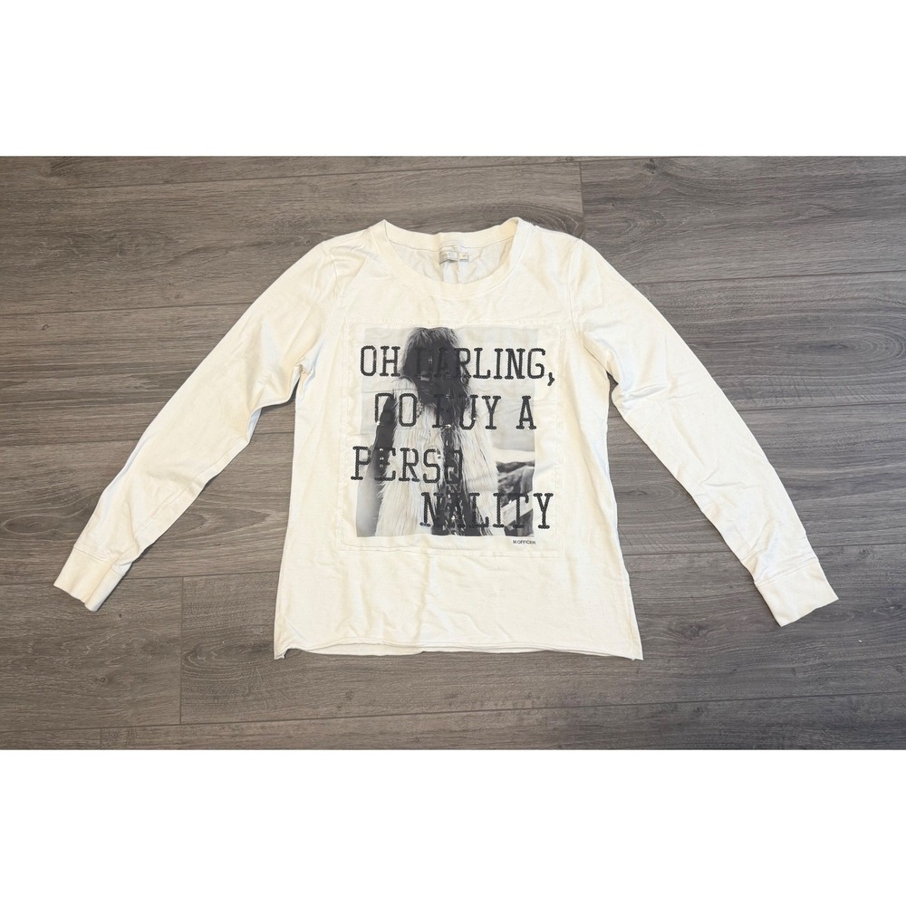 Boho Indie Graphic Quote Tee Artsy Long Sleeve Top Medium White Sequin Sassy Y2K